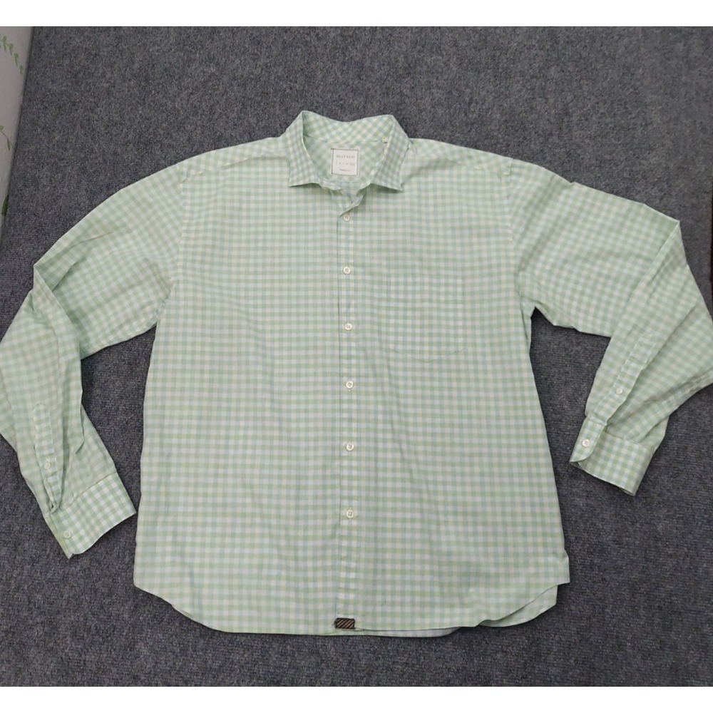 Billy Reid Shirt Mens 2XL Green Gingham Plaid Standard Cut Long Sleeve Button Up
